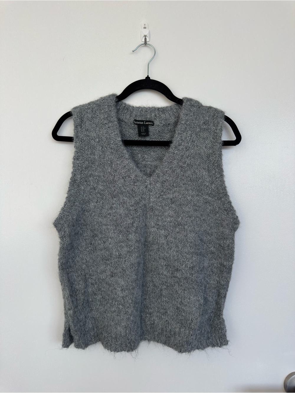 Christian Lacroix Soft Gray Fuzzy Knit V-Neck Tank